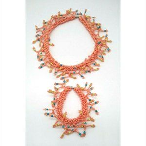 Vintage Multi Seed Beads Colorful 18"Necklace W/Matching Bracelet Unique